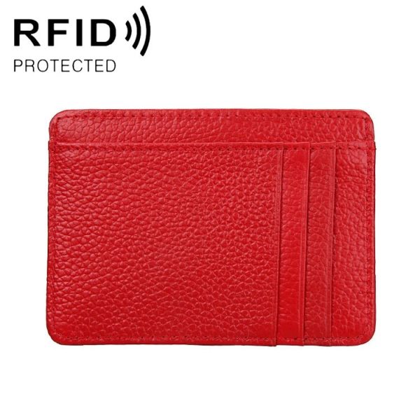 KB37 Antimagnetic RFID Litchi Texture Leather Card Holder Wallet Billfold for Men and Women (Red)