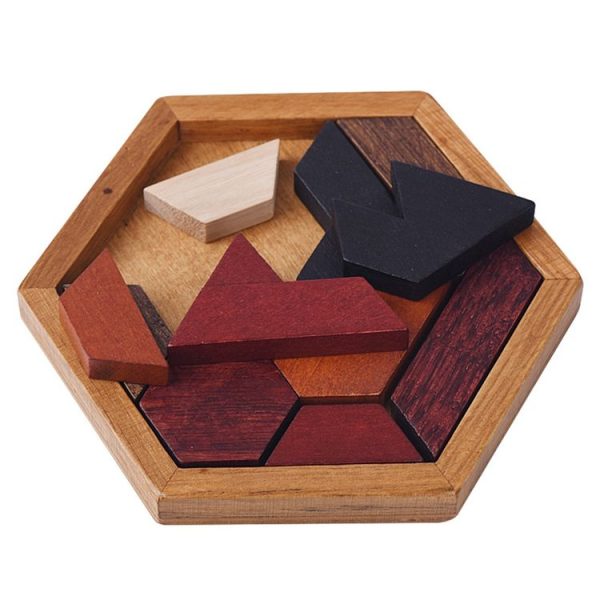 Children Wooden Toys Hexagon Puzzle Geometric Abnormity Shape Puzzle Tangram - Image 4