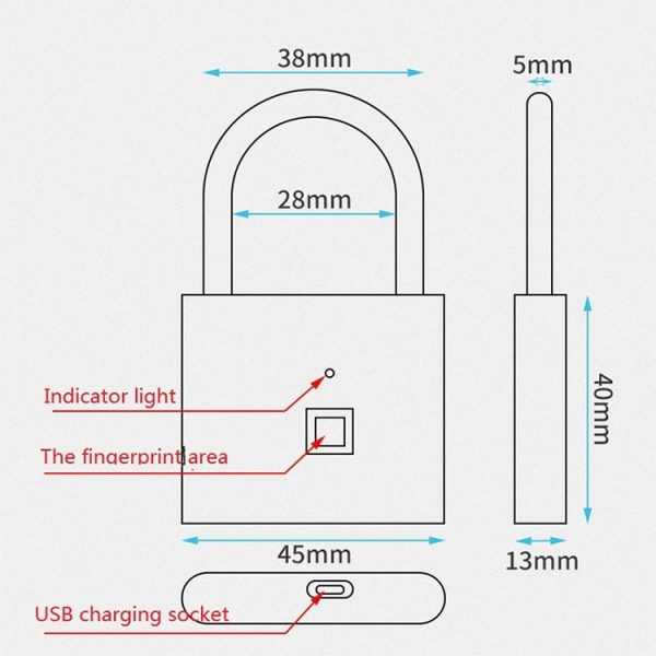 Stainless Steel Automatic Intelligent Fingerprint Padlock Electronic Lock, 10 Fingerprint Edition (Black) - Image 3