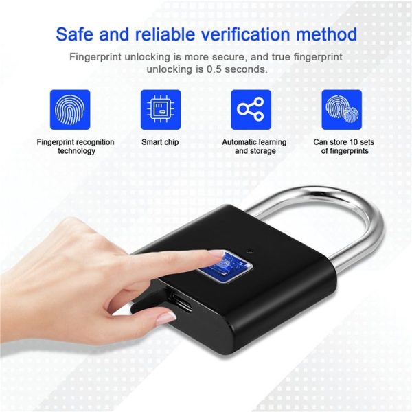 Stainless Steel Automatic Intelligent Fingerprint Padlock Electronic Lock, 10 Fingerprint Edition (Black) - Image 4