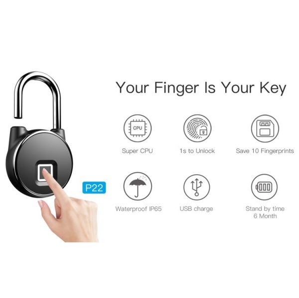 P22 Intelligent Waterproof Anti-theft Fingerprint Security Door Padlock - Image 7