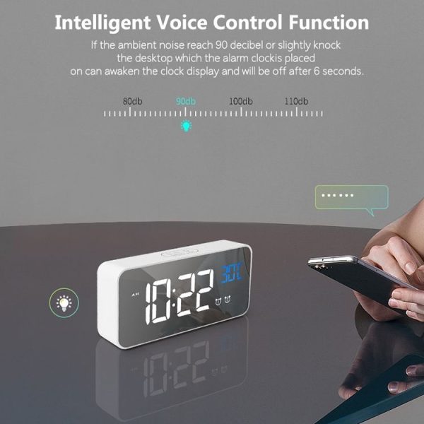 Bedside Alarm Clock Sound Control Mirror LED Music Clock (Black) - Image 10