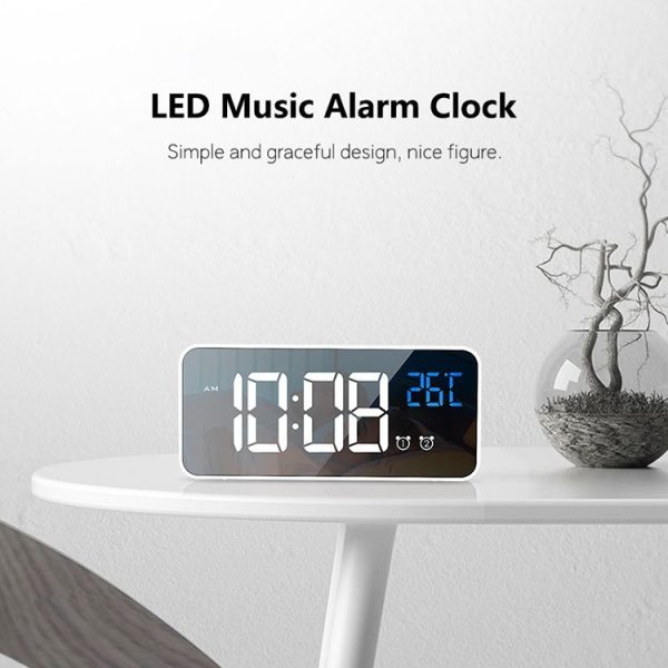 Bedside Alarm Clock Sound Control Mirror LED Music Clock (Black) - Image 4