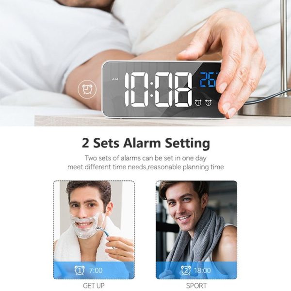 Bedside Alarm Clock Sound Control Mirror LED Music Clock (Black) - Image 5