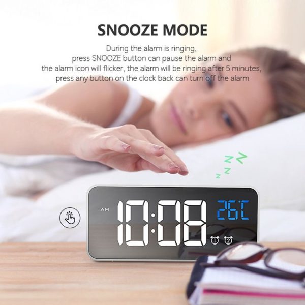 Bedside Alarm Clock Sound Control Mirror LED Music Clock (Black) - Image 6