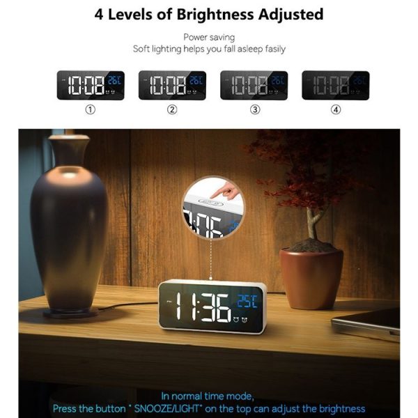 Bedside Alarm Clock Sound Control Mirror LED Music Clock (Black) - Image 7