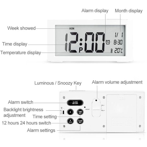 Automatic Night Light Electronic Clock Large Screen Adjustable Backlight Alarm Clock (Black) - Image 4