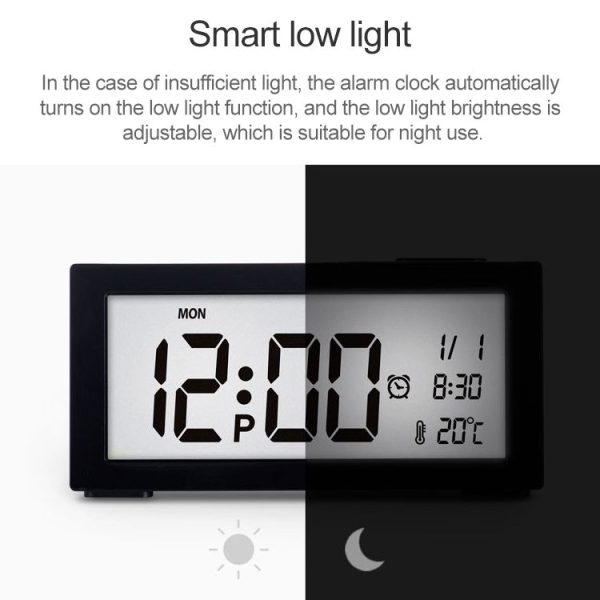 Automatic Night Light Electronic Clock Large Screen Adjustable Backlight Alarm Clock (Black) - Image 5
