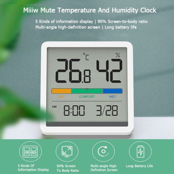 Original Xiaomi Youpin Miiiw Silent Indoor Temperaturer And Humidity Clock with Large 3.34 inch LCD Screen (White) - Image 2