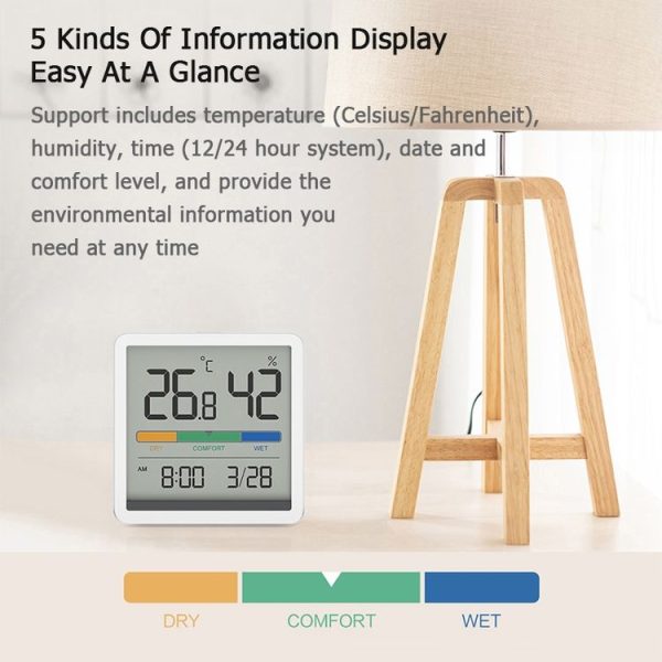 Original Xiaomi Youpin Miiiw Silent Indoor Temperaturer And Humidity Clock with Large 3.34 inch LCD Screen (White) - Image 3