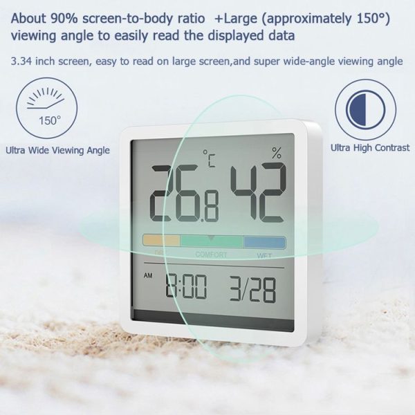 Original Xiaomi Youpin Miiiw Silent Indoor Temperaturer And Humidity Clock with Large 3.34 inch LCD Screen (White) - Image 4