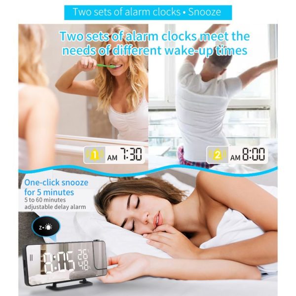 TS-9210 Digital Mirror Projection Alarm Clock With FM Radio & Temperature Humidity - Image 4