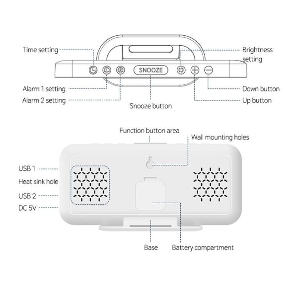 8821 LED Mirror Dual-purpose Snooze Alarm Clock (White) - Image 2