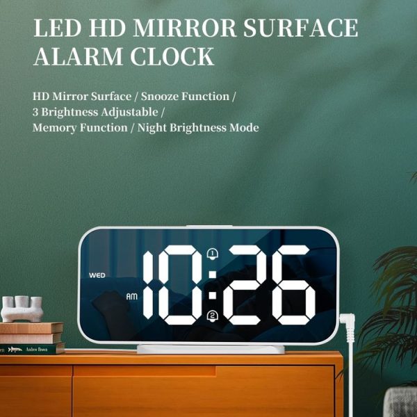 8821 LED Mirror Dual-purpose Snooze Alarm Clock (White) - Image 3
