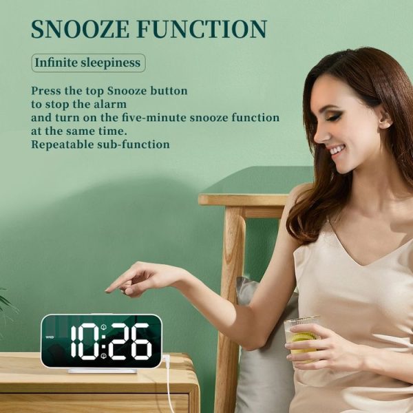 8821 LED Mirror Dual-purpose Snooze Alarm Clock (White) - Image 5