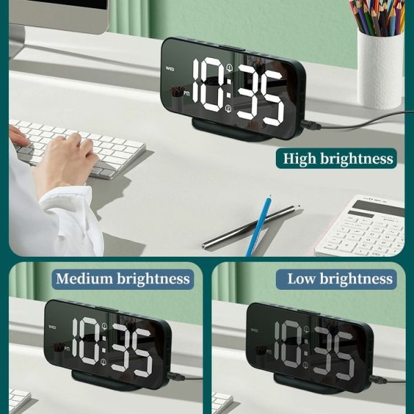 8821 LED Mirror Dual-purpose Snooze Alarm Clock (White) - Image 7