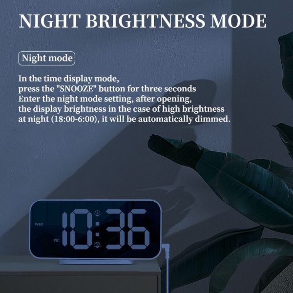 8821 LED Mirror Dual-purpose Snooze Alarm Clock (White) - Image 8