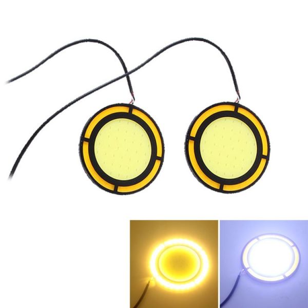 2 PCS DC 12V 10W 6000K Dual Circular Car DRL Daytime Running Lights Lamp (White Light + Yellow Light)
