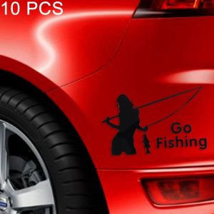 10 PCS Beauty Go Fishing Styling Reflective Car Sticker, Size: 14cm x 8.5cm (Black)