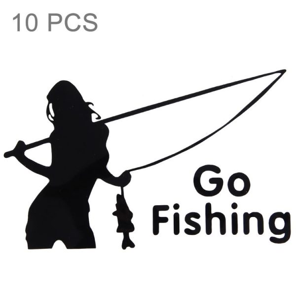 10 PCS Beauty Go Fishing Styling Reflective Car Sticker, Size: 14cm x 8.5cm (Black) - Image 2