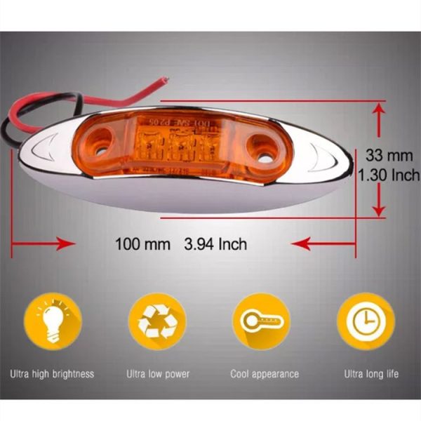 10 PCS DC 10-30V Car Truck Trailer Piranha 3-LED Side Marker Indicator Lights Bulb Lamp, Light Color: Yellow - Image 3