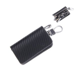 Universal Leather Carbon Fiber Texture Waist Hanging Zipper Wallets Key Holder Bag (No Include Key) (Black)