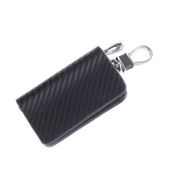 Universal Leather Carbon Fiber Texture Waist Hanging Zipper Wallets Key Holder Bag (No Include Key) (Black) - Image 2