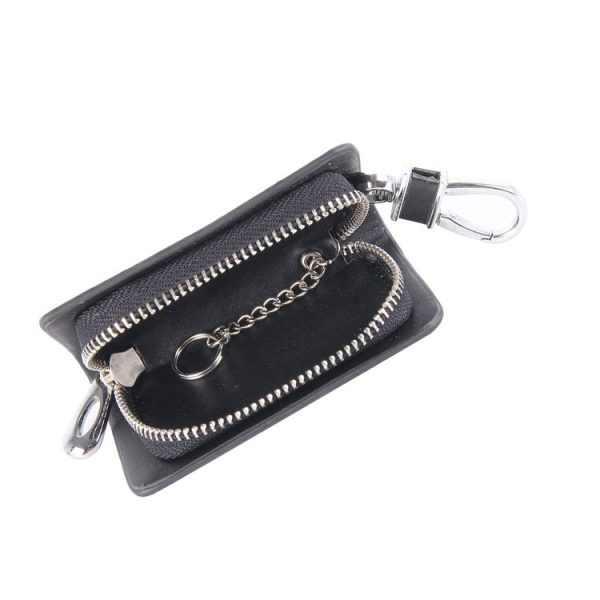 Universal Leather Carbon Fiber Texture Waist Hanging Zipper Wallets Key Holder Bag (No Include Key) (Black) - Image 3