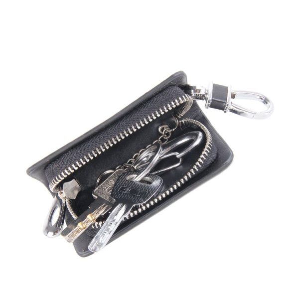 Universal Leather Carbon Fiber Texture Waist Hanging Zipper Wallets Key Holder Bag (No Include Key) (Black) - Image 4
