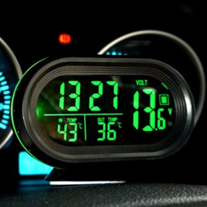 VST-7009V 4 In 1 Digital Car Thermometer Voltage Meter Luminous Clock Tester Detector LCD Monitor Back light (Green Light)