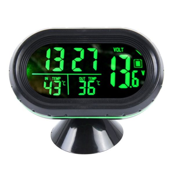 VST-7009V 4 In 1 Digital Car Thermometer Voltage Meter Luminous Clock Tester Detector LCD Monitor Back light (Green Light) - Image 2