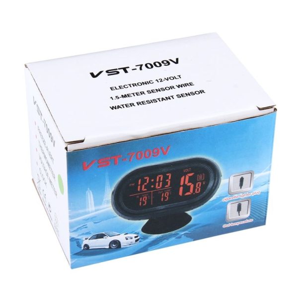 VST-7009V 4 In 1 Digital Car Thermometer Voltage Meter Luminous Clock Tester Detector LCD Monitor Back light (Green Light) - Image 6