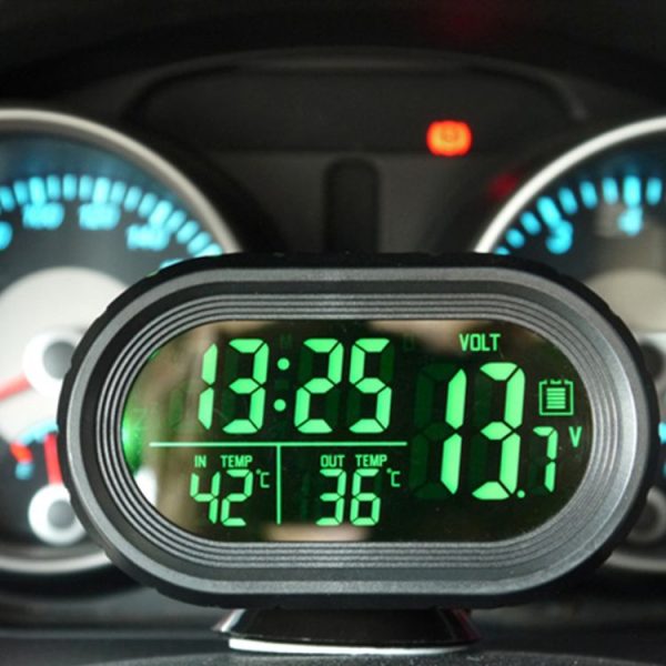 VST-7009V 4 In 1 Digital Car Thermometer Voltage Meter Luminous Clock Tester Detector LCD Monitor Back light (Green Light) - Image 8