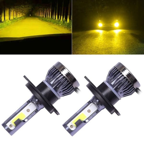 2 PCS H4 DC9-36V / 36W / 3000K / 6000LM IP68 Car / Motorcycle Mini COB LED Headlight Lamps / Fog Light (Gold Light)
