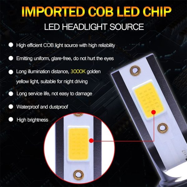 2 PCS H11 DC9-36V / 36W / 3000K / 6000LM IP68 Car / Motorcycle Mini COB LED Headlight Lamps / Fog Light (Gold Light) - Image 7
