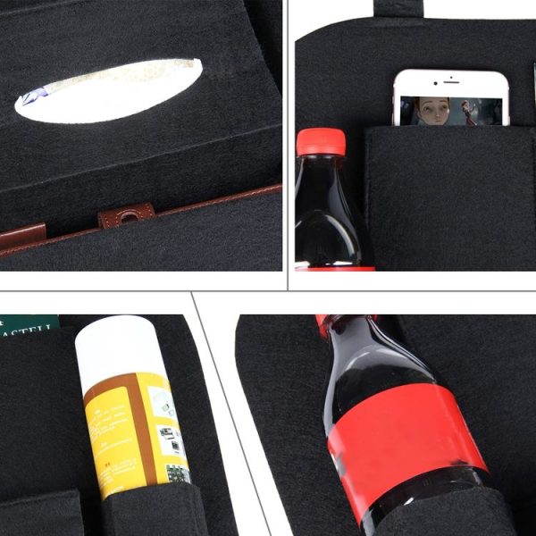 KANEED Auto Car Backseat Organizer Multi-Pocket Travel Storage Bag for Sunglass Phone Tissue Beverage Drink Can (Black) - Image 4