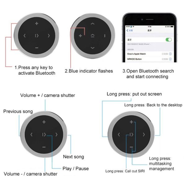 Car Wireless Bluetooth Controller Mobile Phone Multimedia Multi-functional Steering Wheel Remote Controller (Silver) - Image 3