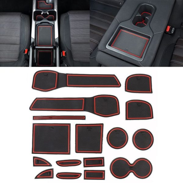 Car Water Cup Gate Slot Mats Plastic Red Anti-Slip Interior Door Pad for Nissan X-trail 2017 Five Seats