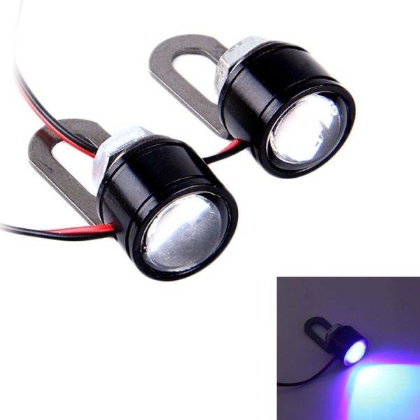 2 PCS 12V 3W Blue Light Eagle Eyes LED Strobe Light For Motorcycle, Wire Length: 90cm