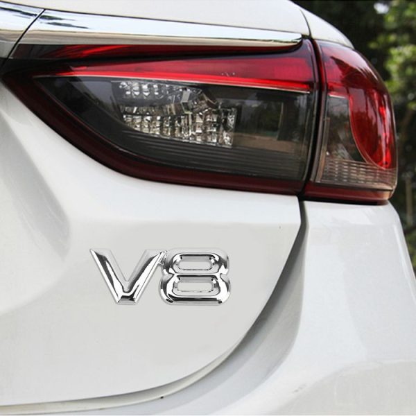 V8 Connect Shape Car Metal Body Decorative Sticker, Size: S (Silver)
