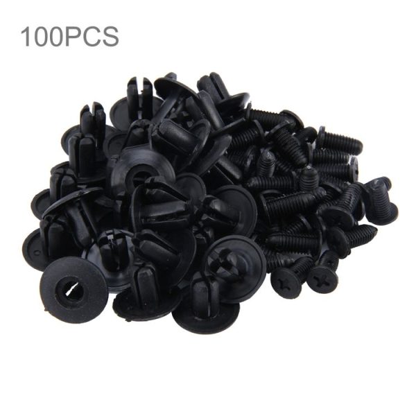 100 PCS Hole Plastic Rivets Fastener Push Clips (Black)