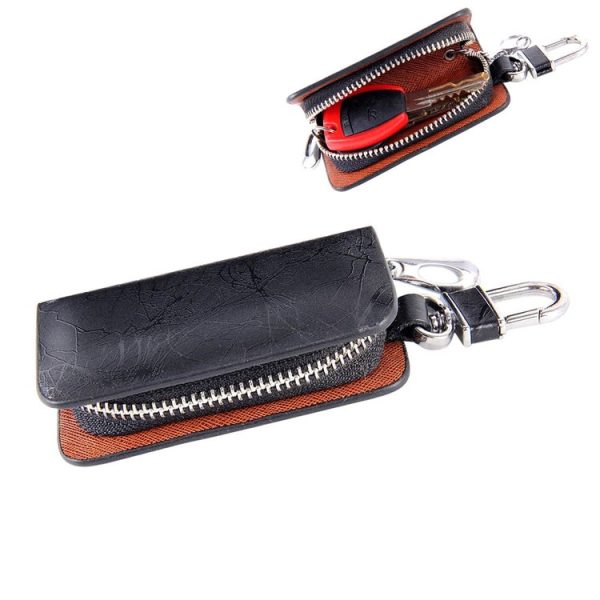 Universal Leather Roots Texture Waist Hanging Zipper Wallets Key Holder Bag (No Include Key) (Black)
