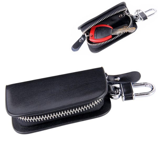 Universal Leather Wood Grain Texture Waist Hanging Zipper Wallets Key Holder Bag (No Include Key) (Black)