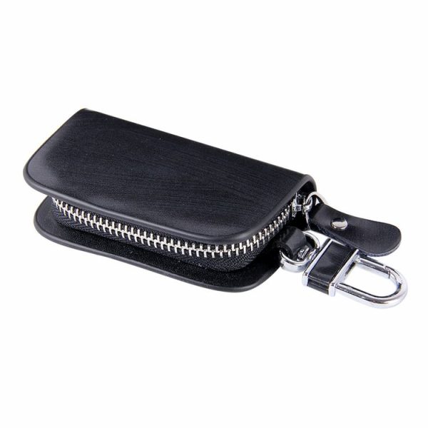 Universal Leather Wood Grain Texture Waist Hanging Zipper Wallets Key Holder Bag (No Include Key) (Black) - Image 2