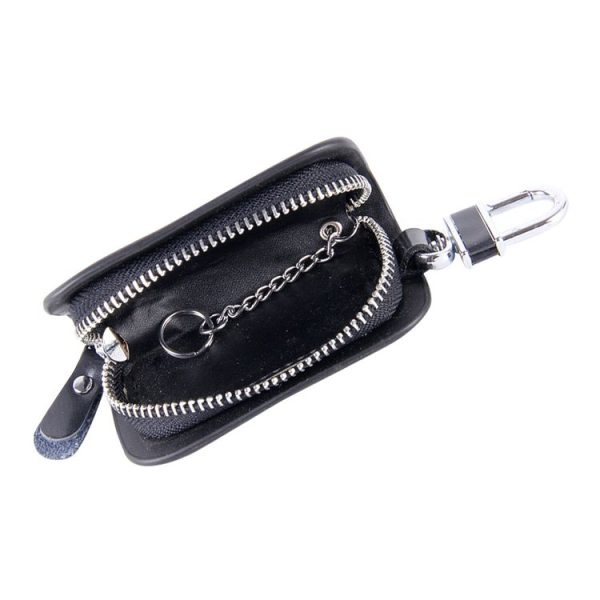 Universal Leather Wood Grain Texture Waist Hanging Zipper Wallets Key Holder Bag (No Include Key) (Black) - Image 3