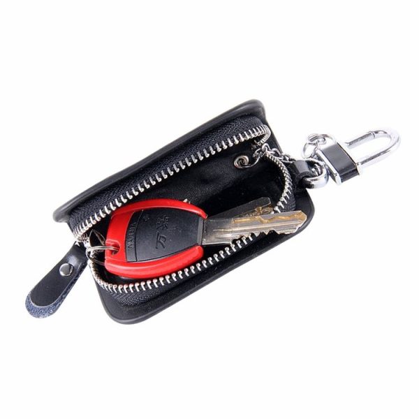Universal Leather Wood Grain Texture Waist Hanging Zipper Wallets Key Holder Bag (No Include Key) (Black) - Image 6