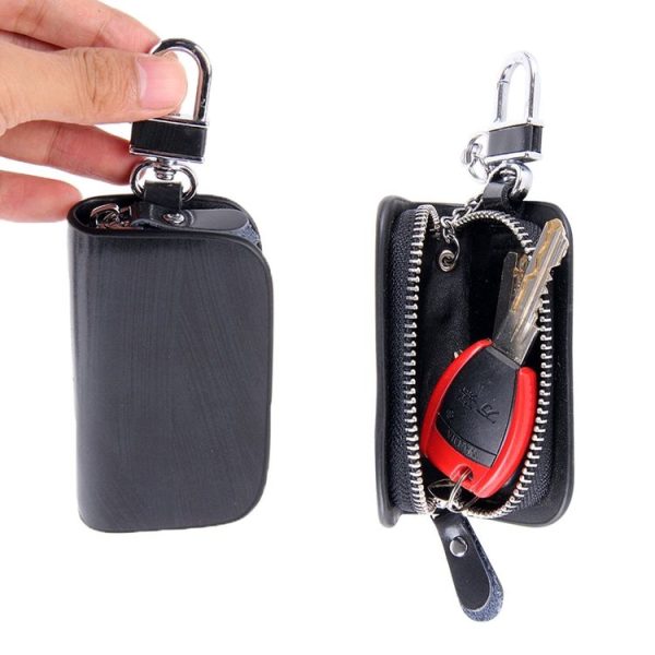Universal Leather Wood Grain Texture Waist Hanging Zipper Wallets Key Holder Bag (No Include Key) (Black) - Image 7