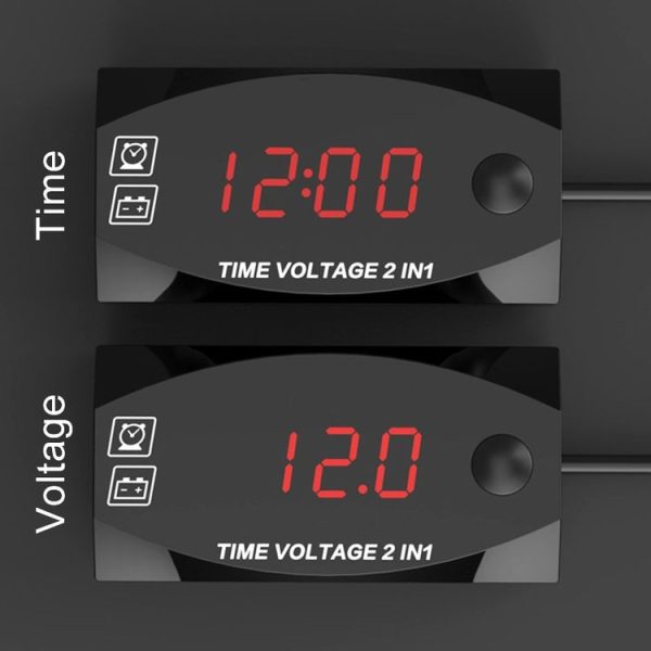 Motorcycle Multi-functional 2 in 1 Digital Display Voltmeter + Electronic Clock, 6-30V IP67 (Red Light) - Image 4