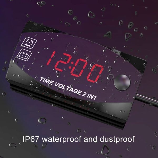 Motorcycle Multi-functional 2 in 1 Digital Display Voltmeter + Electronic Clock, 6-30V IP67 (Red Light) - Image 5