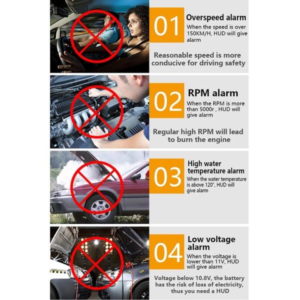 A900 OBD2 3.5 inch Vehicle-mounted Head Up Display Security System, Support Car Speed / Engine Revolving Speed Display / Water Temperature / Voltage / Driving Mileage - Image 12